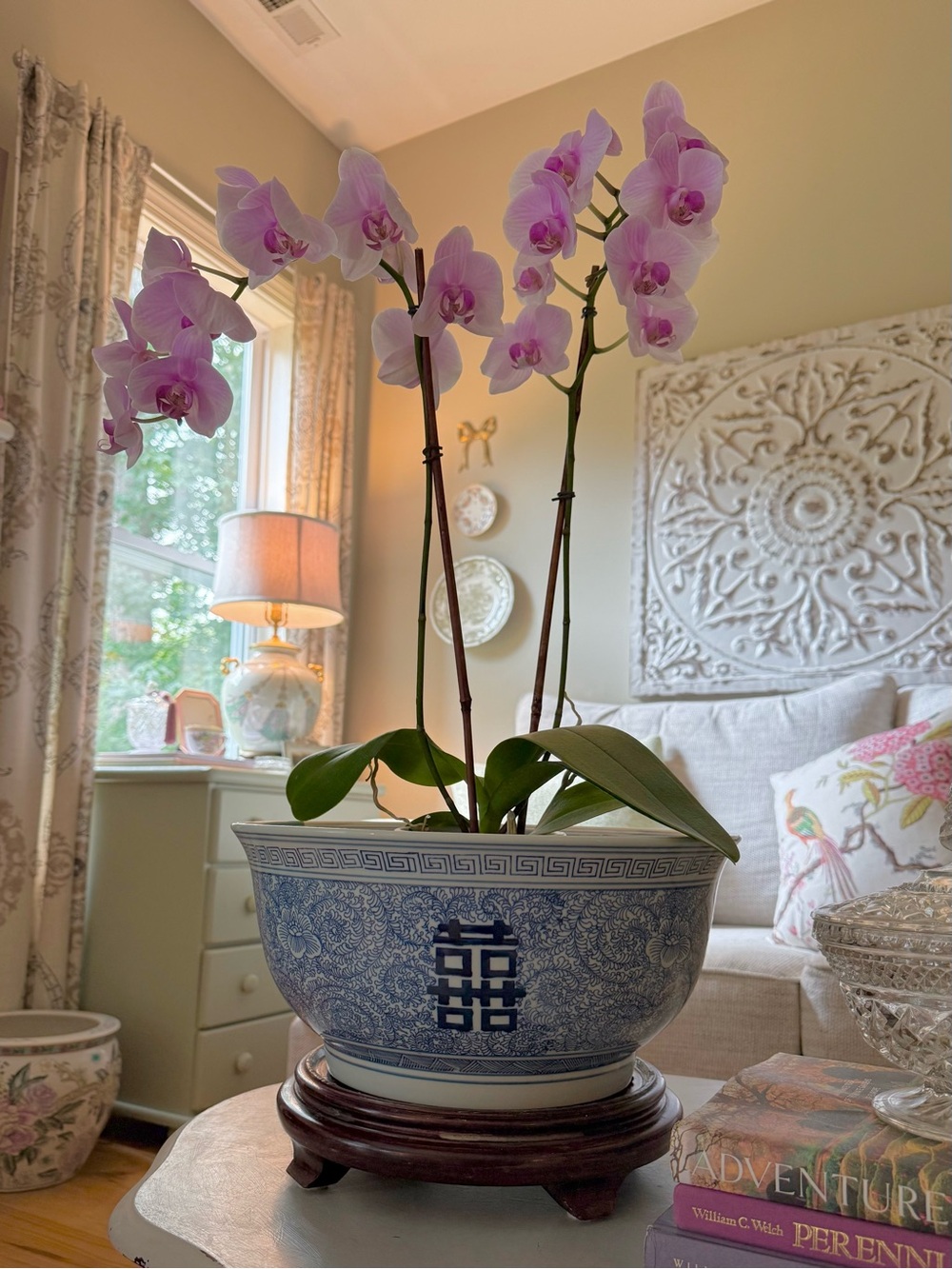 Antique blue and white double happiness bowl